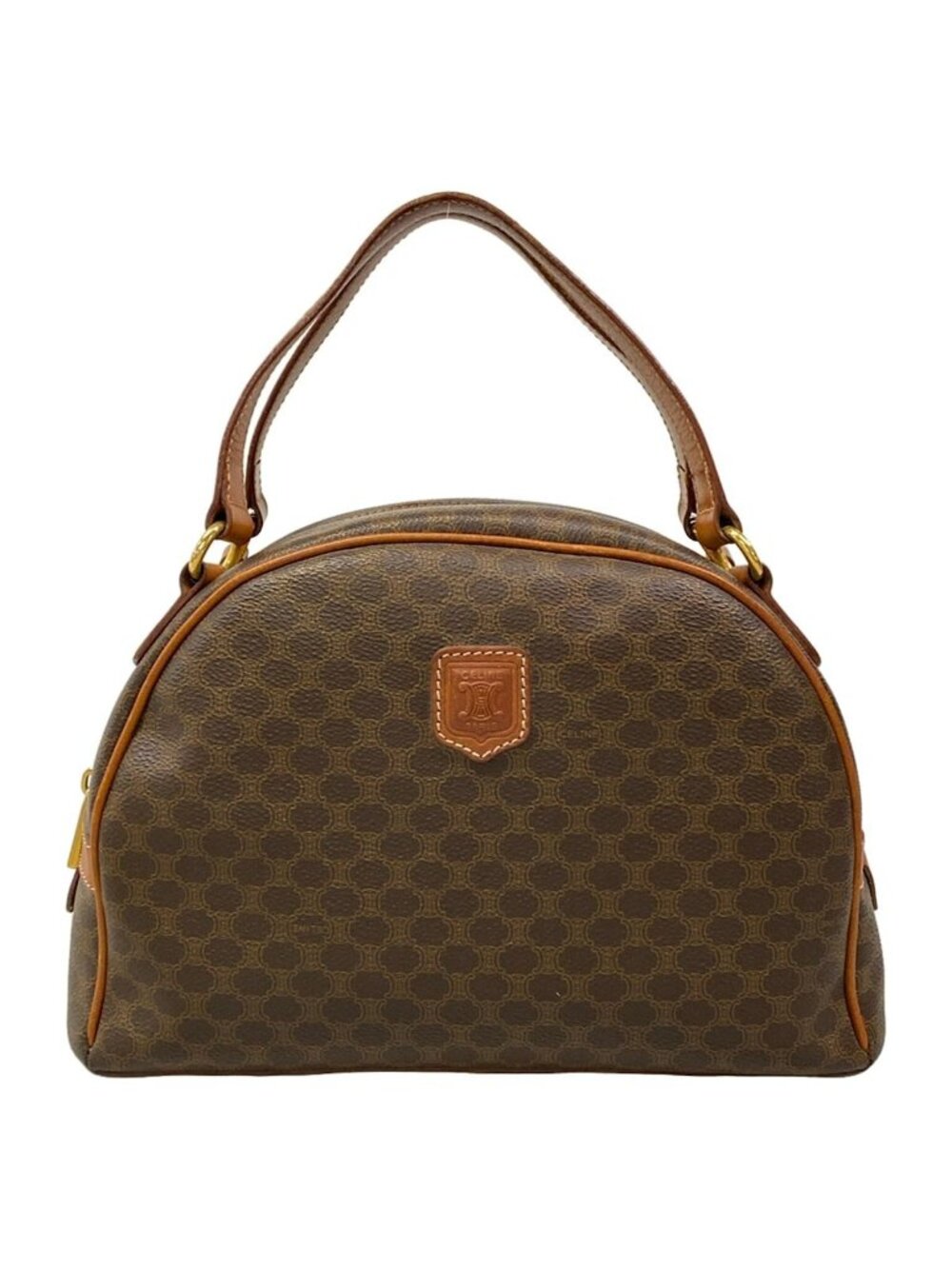 Celine Handbag Macadam Pattern Brown Dark Leather